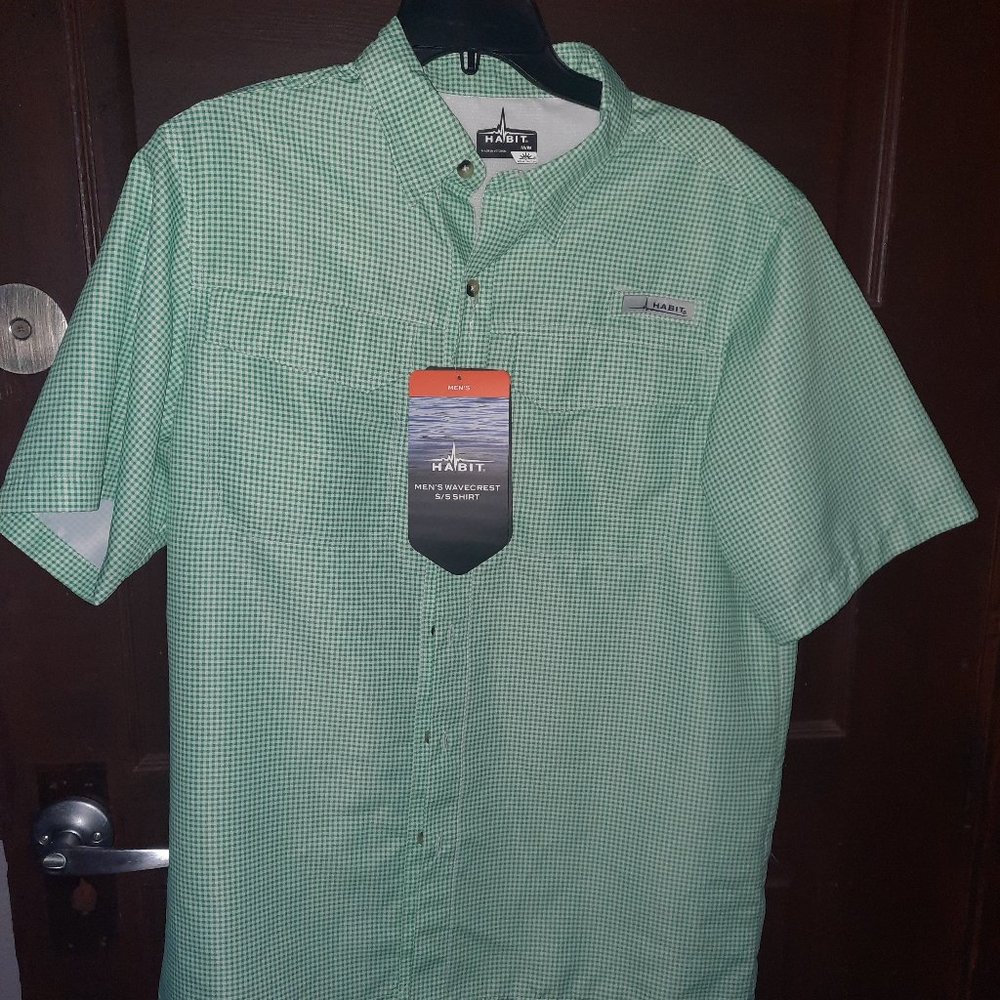 Habit Mens Button Front Fishing Shirt M Size Large Wavecrest OutdoorGreen Light
